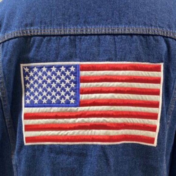 Vintage 90's  Eagles Ridge Jean Jacket American Flag Men's Large Denim c… - Picture 2 of 7